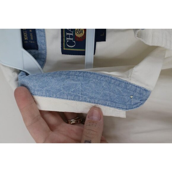 Vtg 90s Chaps Ralph Lauren Mens L Crest Short Sleeve Collared Button Down Shirt - Picture 7 of 12